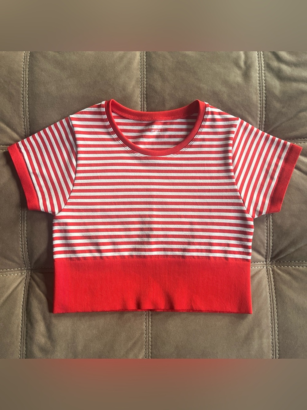 aerie Red and White Striped Crop Tee